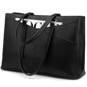 Woman carrying stylish waterproof laptop tote bag